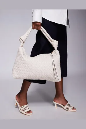 River Island Knot handle woven slouch bag in cream