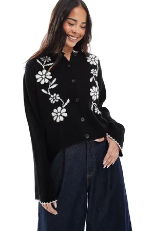 Miss Selfridge Knitted contrast floral jacquard cardigan