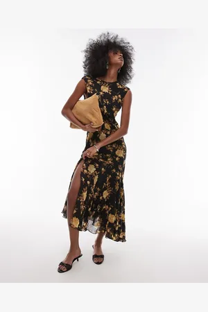 Topshop Godet hem boutique occasion midi dress in floral