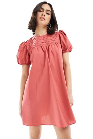 Miss Selfridge Baby doll puff sleeve smock mini dress in rose
