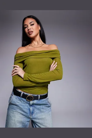ASOS Dry handle rib longline bardot top in olive