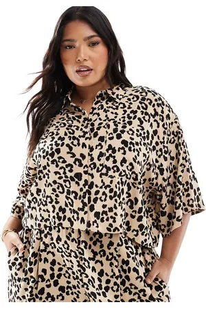 ASOS Curve cropped shirt co-ord in animal print