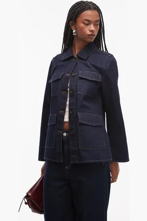 ARKET Denim shacket with contrast thread front patch pockets in rinse wash indigo