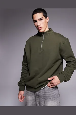 ASOS Premium heavyweight boxy oversized quarter zip sweatshirt 400gsm in khaki