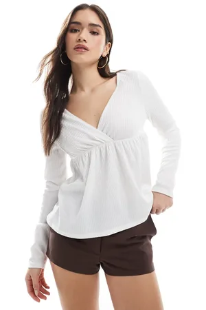 Miss Selfridge Rib baby doll long sleeve top