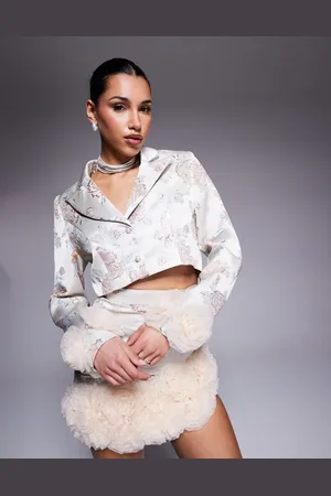 ASOS Jacquard blazer with corsage cuff in Champagne