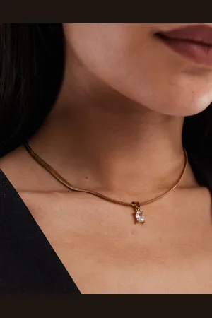 ASOS Waterproof stainless steel necklace with cubic zirconia and snake chain design in tone