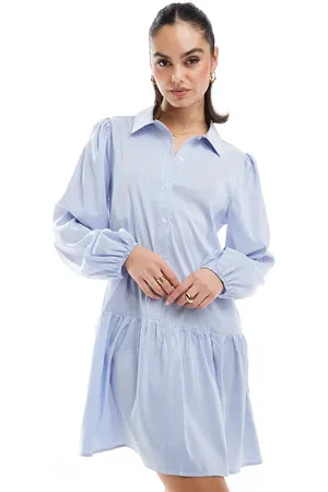 Miss Selfridge Long sleeve mini shirt dress in stripe print
