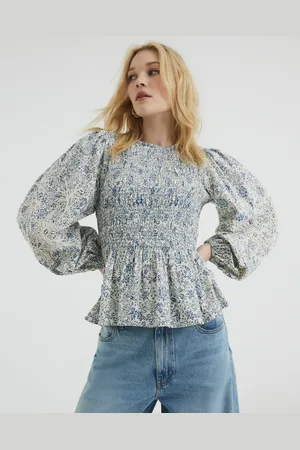 River Island Long sleeve shirred top in