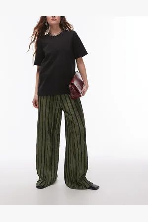 Topshop Stripe plisse wide leg trousers in