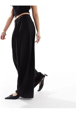 Bershka Wide leg tailored trouser with belt detail in
