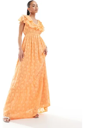 Lovedrobe Ruffle v neck floral burn out maxi dress in