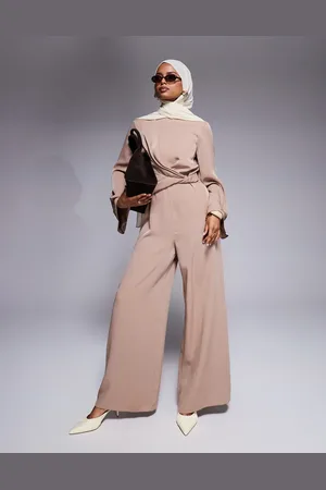 ASOS Twist front wide leg jumpsuit in camel