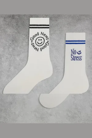 ASOS 2 pack socks with no stress artwork in