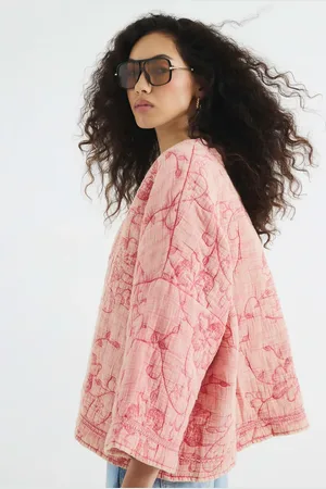 River Island Quilted floral oversized jacket in coral