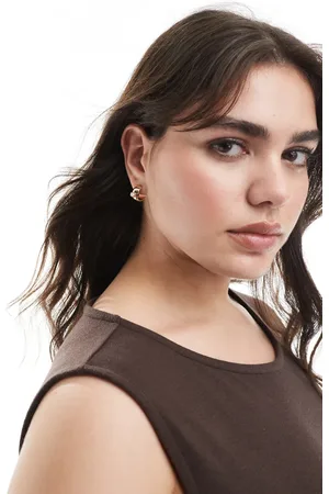 Pieces® Baguette stone detail hoop earrings in