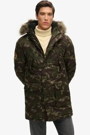 Superdry Everest parka coat in marl camo
