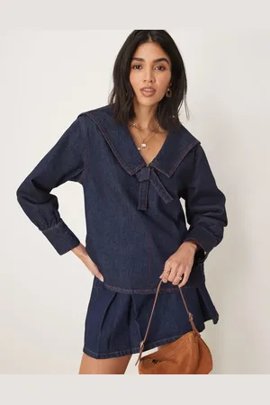 ASOS Collared shirt with red stitching in rinse wash