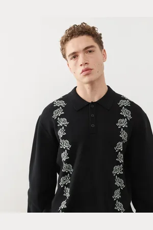 Santa Cruz Long sleeve knitted polo with rose detailing in