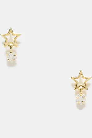 Kingsley Ryan Cut out star stud earring with crystal charm in plated