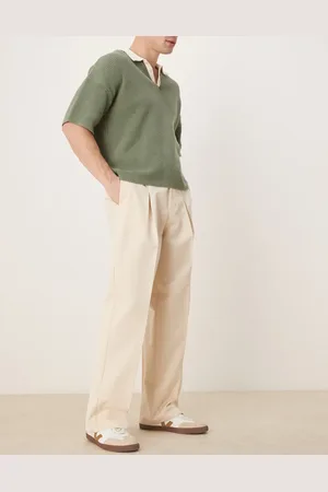 ASOS Smart wide leg twill trousers in ecru