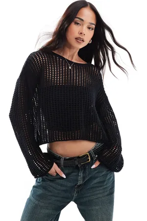 Vans Mila open knit crop crew top in
