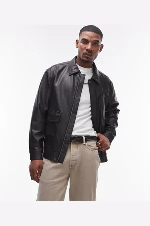 Topman Faux leather jacket with front pockets in