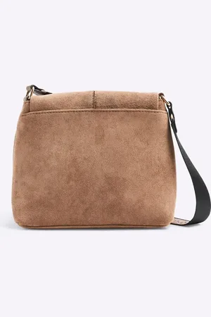 River Island Faux suede zipped messenger bag in beige