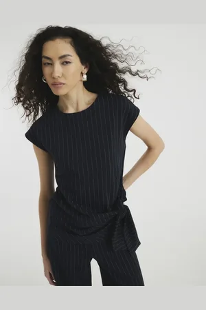 River Island Short sleeve pinstripe tie detail top in