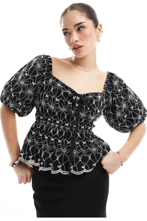 Lovedrobe Broderie square neck peplum top in