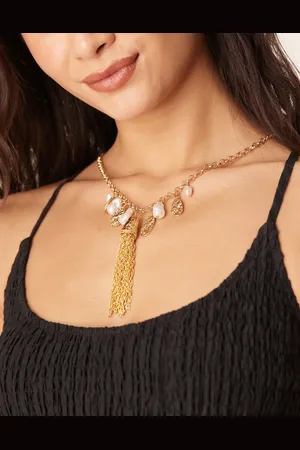 ASOS Long pendant necklace with tassel and pearl detail in tone
