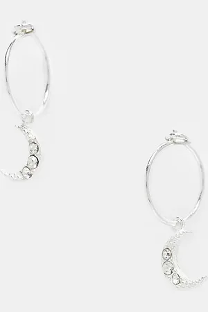 Kingsley Ryan Crystal moon charm hoop earrings in sterling