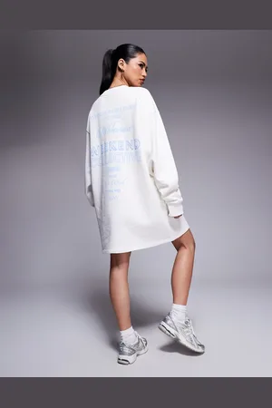 ASOS Weekend Collective sweatshirt dress with script graphic in cream