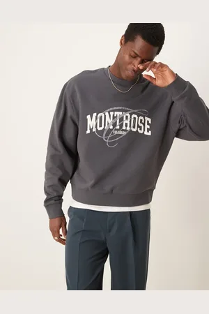 ASOS Boxy oversized sweatshirt with montrose print in charcoal