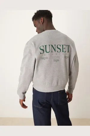 ASOS Oversized drop shoulder sweatshirt with sunset print in marl