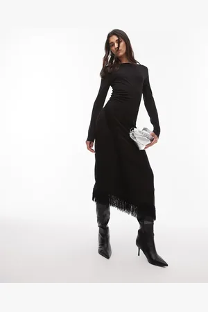 & OTHER STORIES Midaxi dress with fringe wrap asymmetric hem in