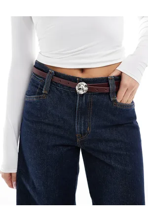 ASOS Leather hammered disc waist and hip belt in burgundy