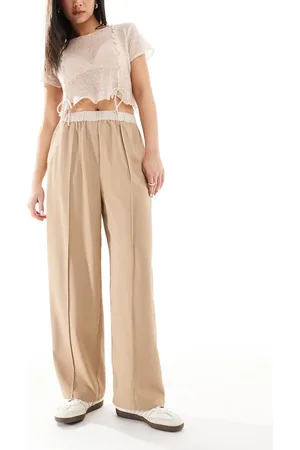 ASOS Cropped pull on trousers with contrast waist in camel