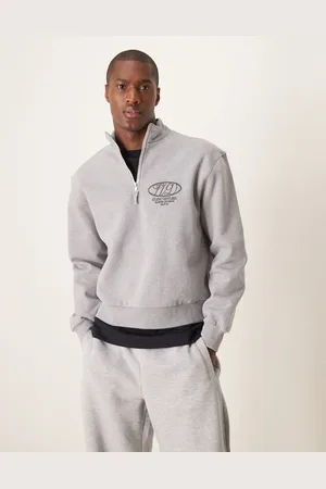ASOS Premium heavyweight boxy oversized quarter zip sweatshirt 400gsm with tonal print in marl