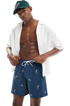 Hollister 8"" swim contrast stripe boardshort in fish print