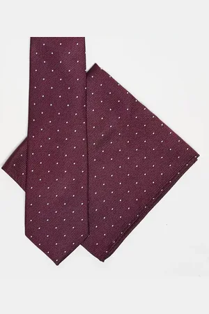 ASOS Polka dot tie and pocket square set in burgundy