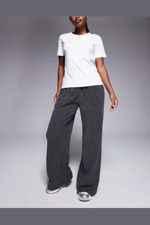 ASOS Textured wide leg trouser in Charcoal