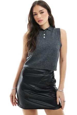 ASOS Leather look mini skirt with contrast seam detail in