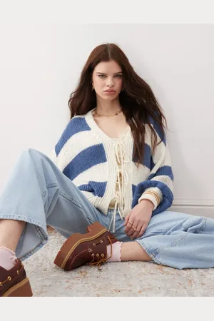 Reclaimed Slouchy tie front cardigan in stripe