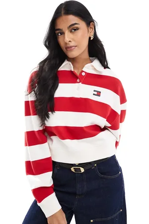 Tommy Hilfiger Boxy fit rugby sweatshirt in red and stripe