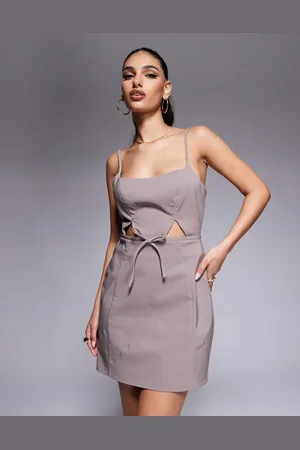 ASOS Structured cutout mini dress with bow in mocha