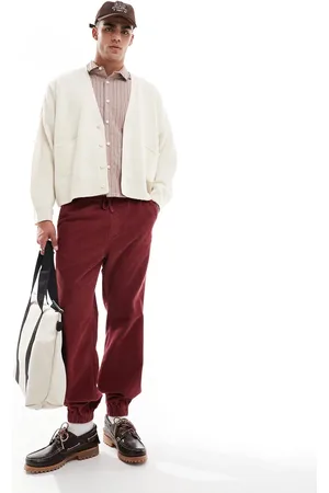 ASOS Tapered washed cord joggers in burgundy