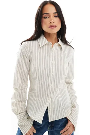 Pull&Bear Fitted stripe shirt in ecru