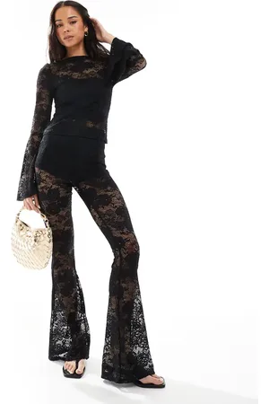 Miss Selfridge Lace flare trousers in black