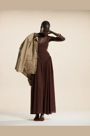 Bardot Drop waist maxi dress in chocolate